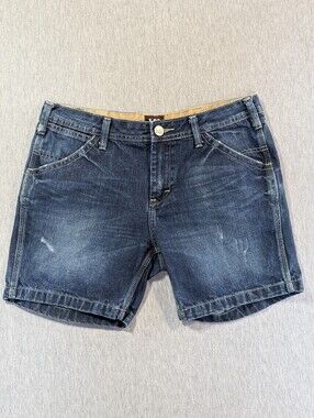Lee Workwear Denim Jean Shorts Women's 28 Blue Distressed